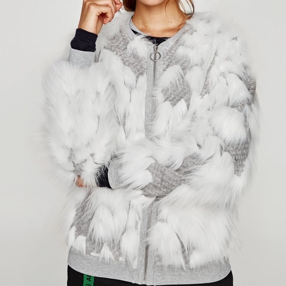 zara white fur coat